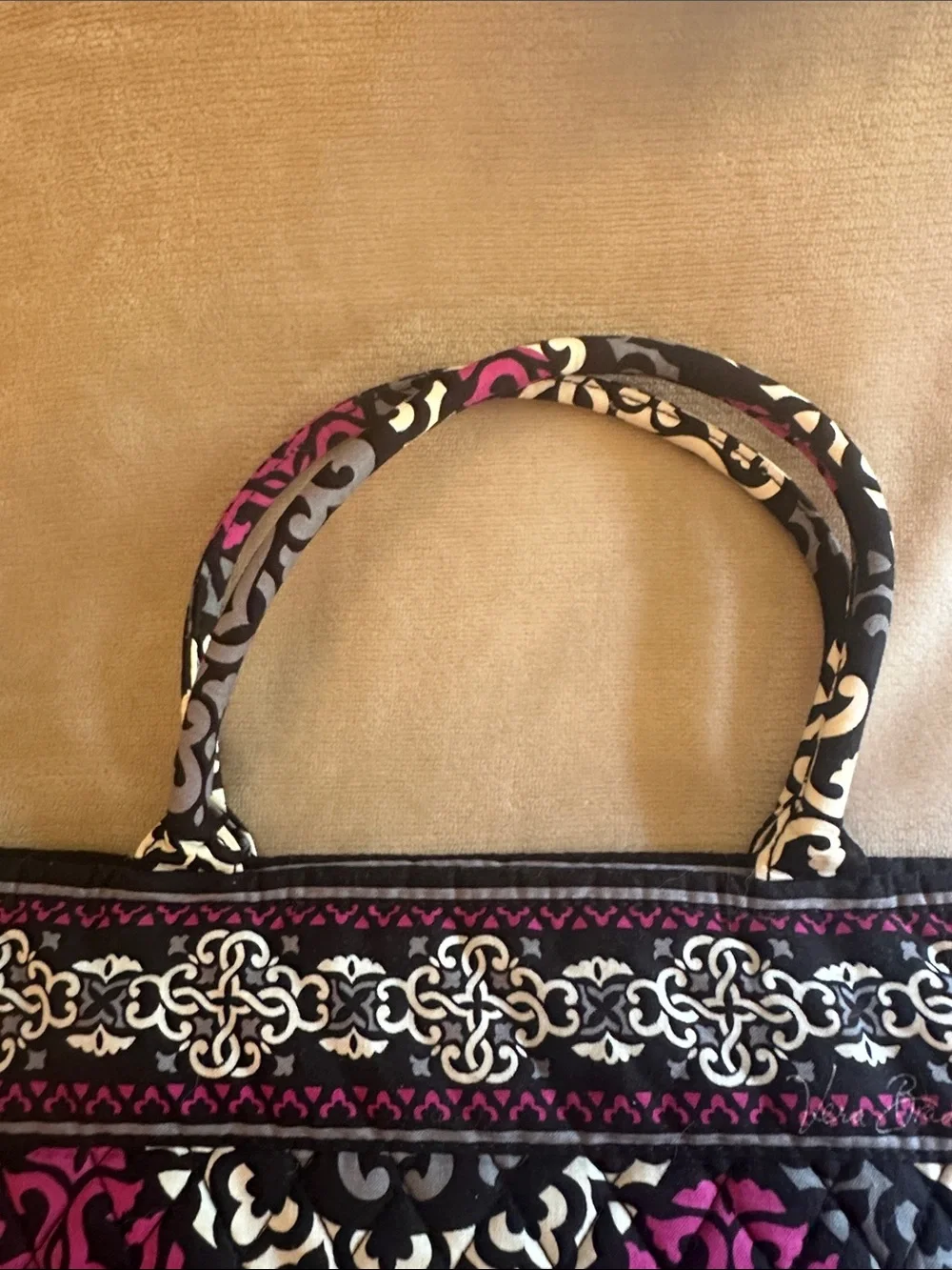 Vera Bradley Quilted Tote in Black, White & Magenta